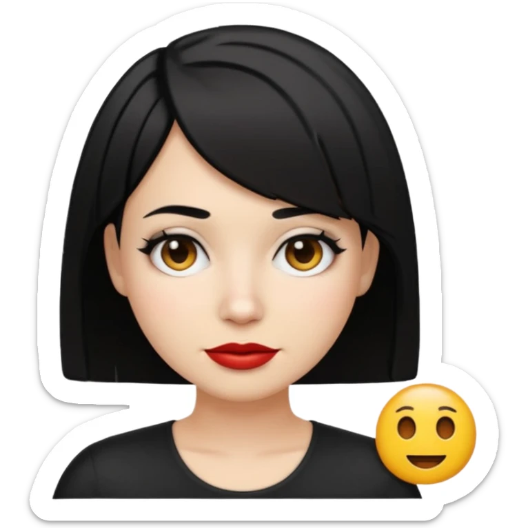 30-year-old Puerto Rican woman with white skin, black short bob hairstyle, emoji style sticker