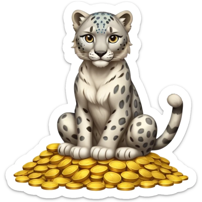 muscular snow leopard symbol of Kazakhstan sitting on pile of gold sticker
