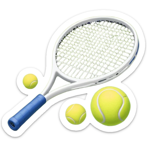A tennis racket and ball on a grass or hardcourt surface, symbolizing the sport. The racket has a sleek design with tightly strung strings, while the bright tennis ball rests nearby, capturing the essence of precision, agility, and competition. sticker