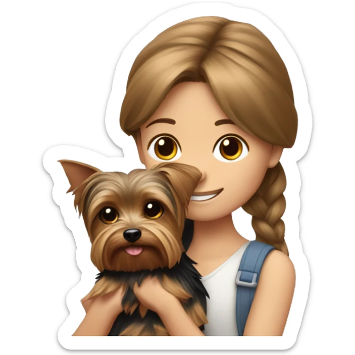 Yorkshire Terrier in the arms of a girl with brown hair sticker