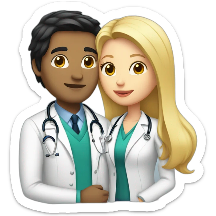 doctor girl with black hair kissing a man with blond hair and a jacket sticker