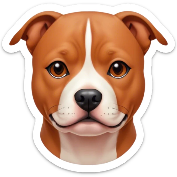 Cinematic Noble Red/Fawn Staffordshire Bull Terrier Portrait Emoji, Poised and regal, with a compact, muscular build and a sleek, well-groomed red/fawn Fur accented by subtle white markings, deep-set soulful dark eyes, Simplified yet sharp and sophisticated features, highly detailed, glowing with a soft, dignified glow, high shine, intelligent and loyal, stylized with an air of strength, focused and attentive, soft glowing outline, capturing the essence of a watchful and confident guardian, so majestic it feels as though it could stride out of the screen with effortless authority! sticker