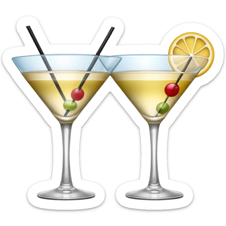 two realistic glasses of cocktail in emoji style, one coupe glass and one martini sticker