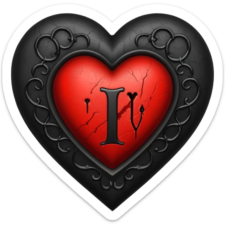 Can you make a heart with a gothic design, I want black and blood red colors . I want the letter I in the middle of the heart sticker