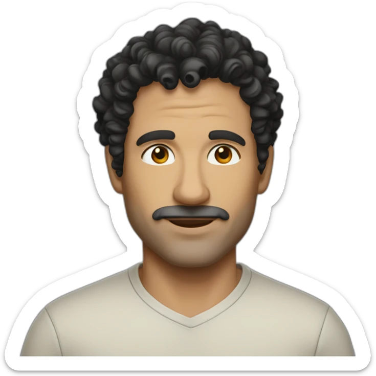 middle age man informal cloth tanned short black curly hair black eyes sticker