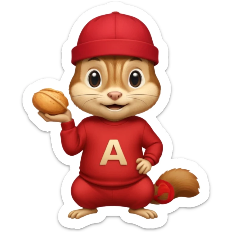 CHIPMUNK ALVIN FROM ALVIN AND THE CHIPMUNKS WITH RED SHIRT AND RED HAT VERY SKINNY AND MALNOURISHED. SKINNY THIN BODY CHIPMUNK HE HAS TO BE A CHIPMUNK sticker