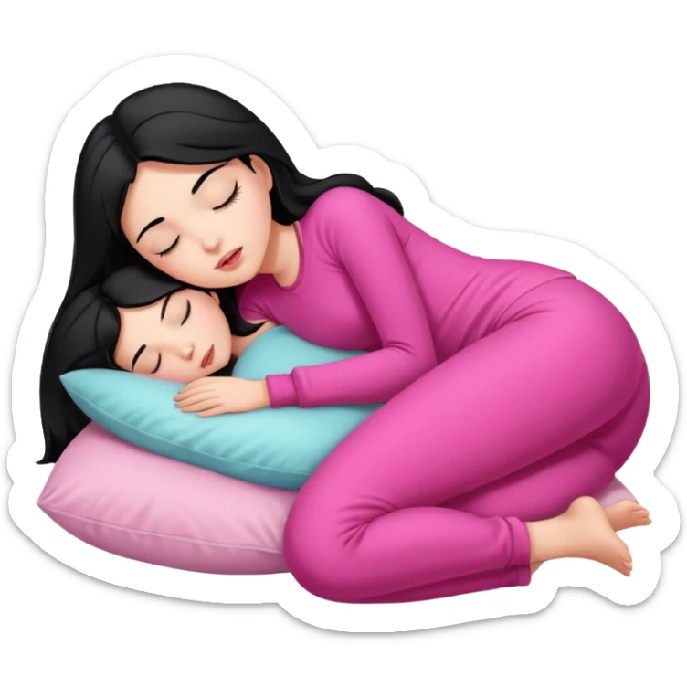 Sleeping on the pillow, beauty hot and pretty Pale girl with medium high black hair wearing sexy pink clothes  sticker