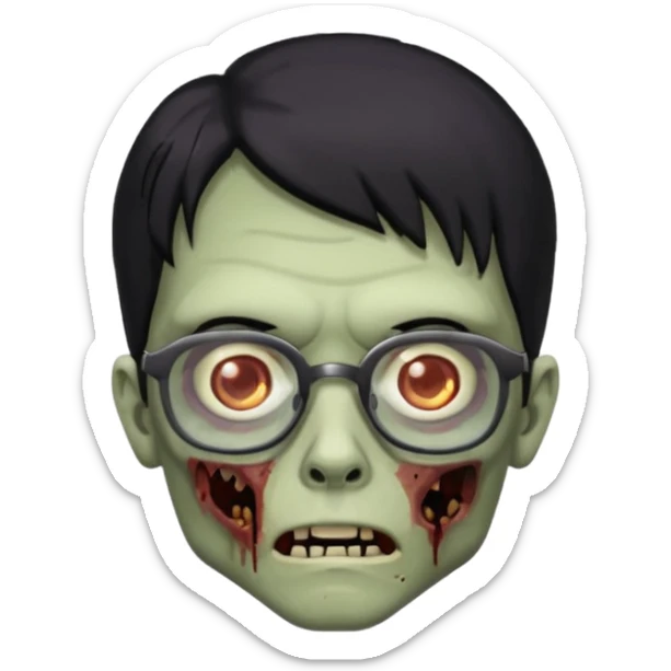 zumbie de cabelo preto medio,olhos pretos e oculos quadrados pequeno sticker
