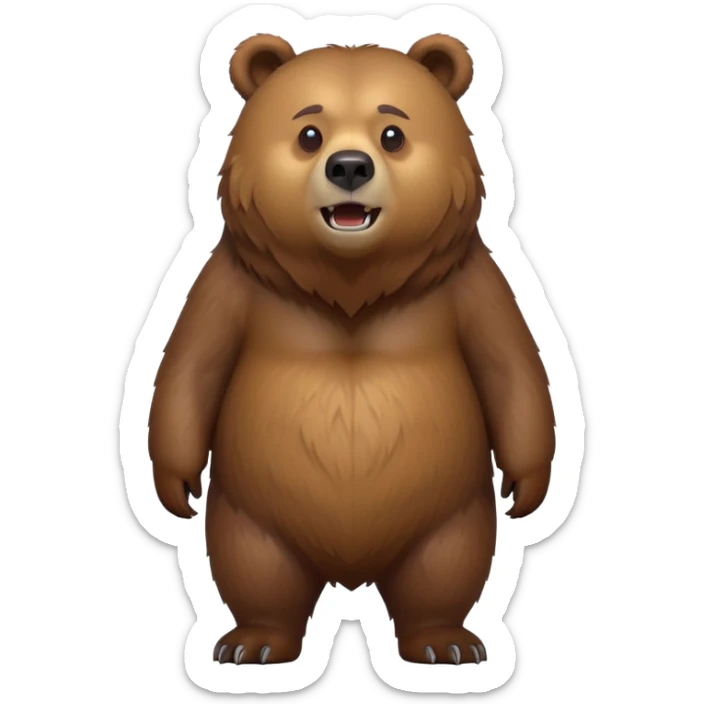 cinematic-[grizzly bear]-realistic-full-body-standing-emoji,-tail-tucked-close,-head-tilted-dramatically,-thick-[brown]-fur,-simplified-yet-realistic-focused-features,-highly-detailed,-glowing-with-an-almost-sarcastic-glow sticker