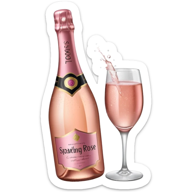 bottle of sparkling rose champagne tilted up and to the right, no glass sticker