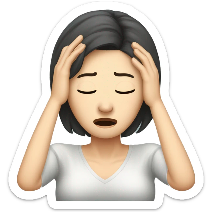 Headache, middle-aged Korean woman in her 40s, with one hand on her head, painful face sticker