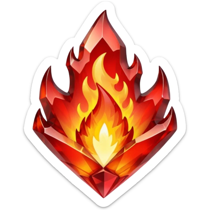 Red flaming crystal with a $ carved into the center of the crystal. sticker