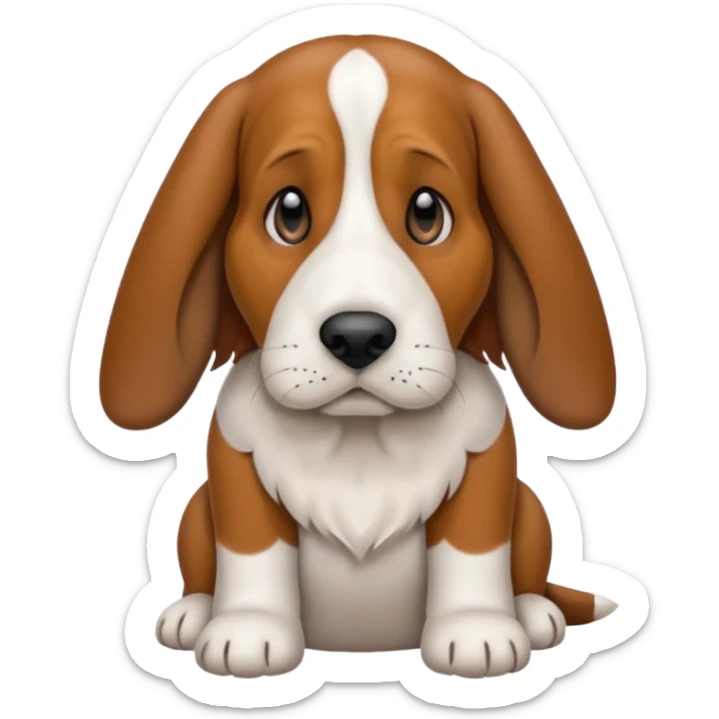 Basset hound with smaller ears, brown face black nose and ears. White belly chest and feet sticker