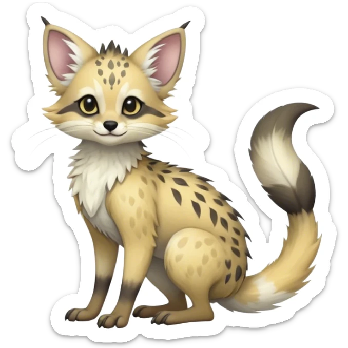 Feral Rare Fantasy cute realistic pastel tropical Vernid-Trico-species by LiLaiRa, random markings, tufted tail, tufted ears, full body sticker