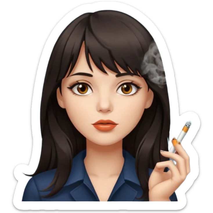 Hot girl with long layered dark hair, brown eyes, and bangs smoking cigarette  sticker