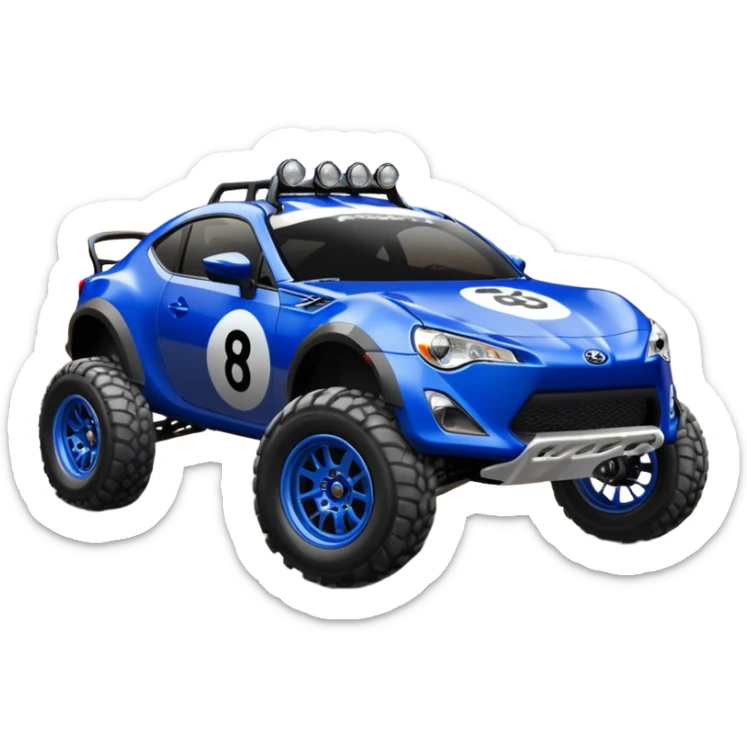 2013 scion fr-s ultramarine off road 4wd monster Baja dessert stadium racer number 86 with large mirror chromed wheels and wide long travel suspension  sticker