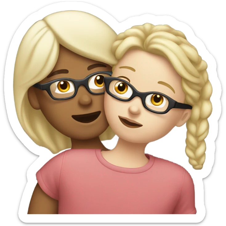 blonde woman with glasses and boy with black cap and no glasses kissing. both are white sticker