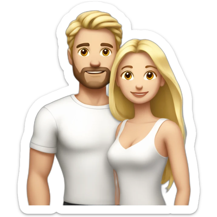 in love caucasian couple brownhear strong man, blonde woman sticker