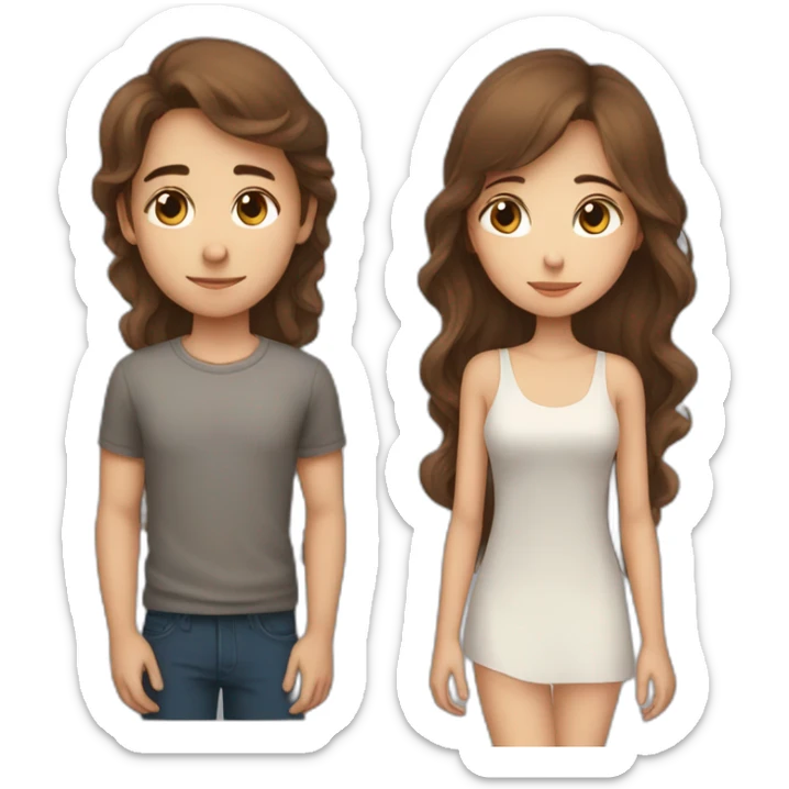 Beautiful Girl with long brown hair and boy with short brown hair sleeping at night sticker