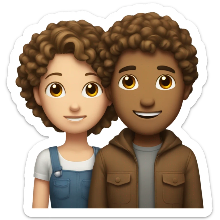 A guy with curly hair and a girl with brown hair hugging  sticker