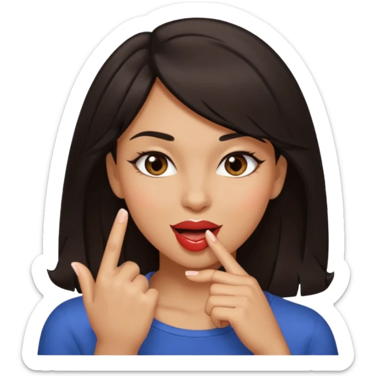 black slighty browin hair light brown skin woman, flirtatious gesture, biting her finger and winking emoji sticker