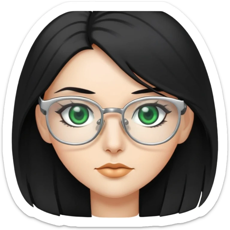 Woman with long, Black hair, Silver Glasses and with green eyes  sticker