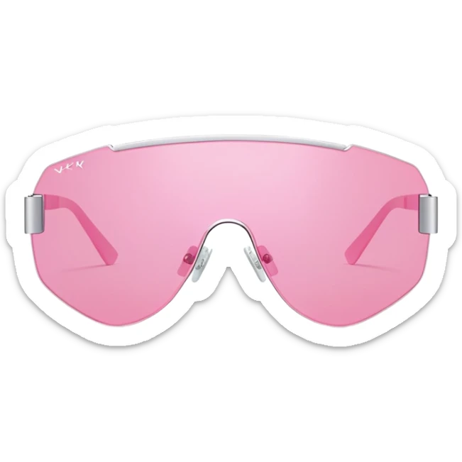 futuristic frameless shield sunglasses, pink tinted one-piece lens, Y2K fashion sticker