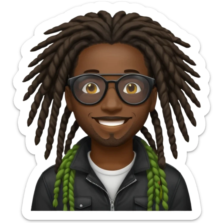 a black african guy with dreadlocks, wearing black shades and aura farming emoji sticker