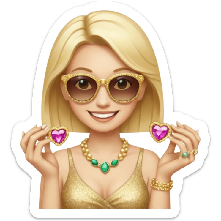 Cat wearing sunglasses smiling superstitious woman squeezing her family jewels sticker