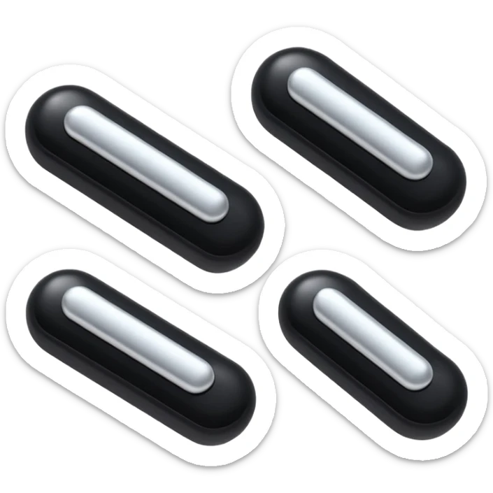 Minimalistic futuristic black medicine pills pack emoji, metallic black and white, reflective sleek surfaces, flat vector design, high-tech clean UI icon sticker