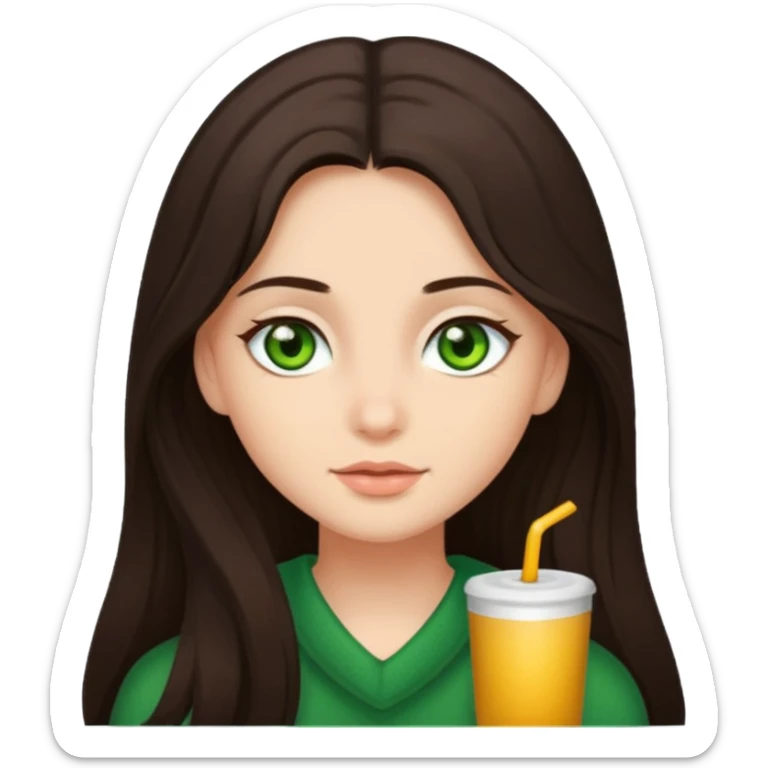 Cozy girl long dark brown hair and green/ hazel eyes sticker