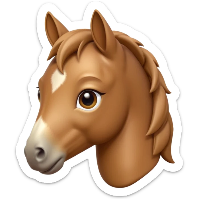 3D Apple-style emoji of a cute foal (young horse). Small body, big eyes, short mane, light brown color, rounded and glossy, smooth shading, white background.
 sticker