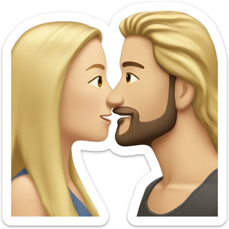 Woman-with-long-blonde -hair-and- brown hair man with beard kissing  sticker