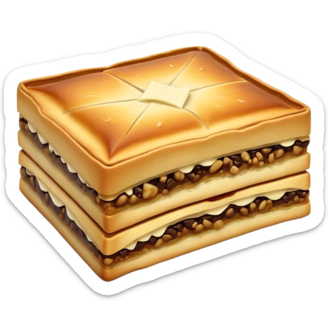 Martabak Cinematic Realistic Martabak Dish Emoji, depicted as a single, square slice of sweet, thick martabak with a rich, indulgent filling, rendered with detailed textures and vibrant, appetizing lighting. sticker