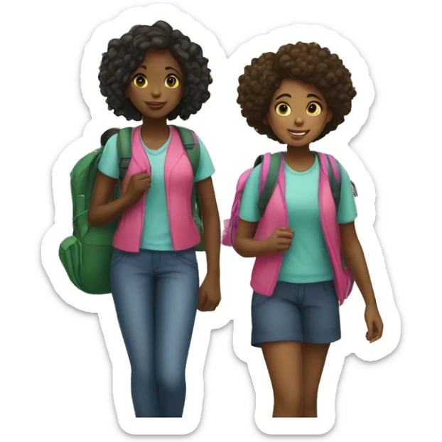 black girl and mixs girl walking in to school sticker