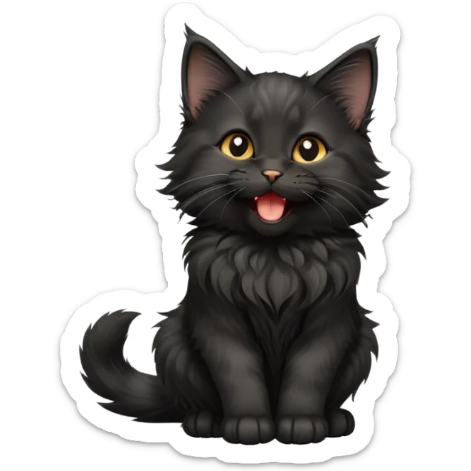 cinematic-yawning black-maine-coon-kitten-portrait-emoji,-head-tilted-playfully-and-inquisitively,-sleek--black-fur,-simplified-yet-adorable-features,-highly-detailed,-glowing-with-a-warm,-friendly-glow  sticker