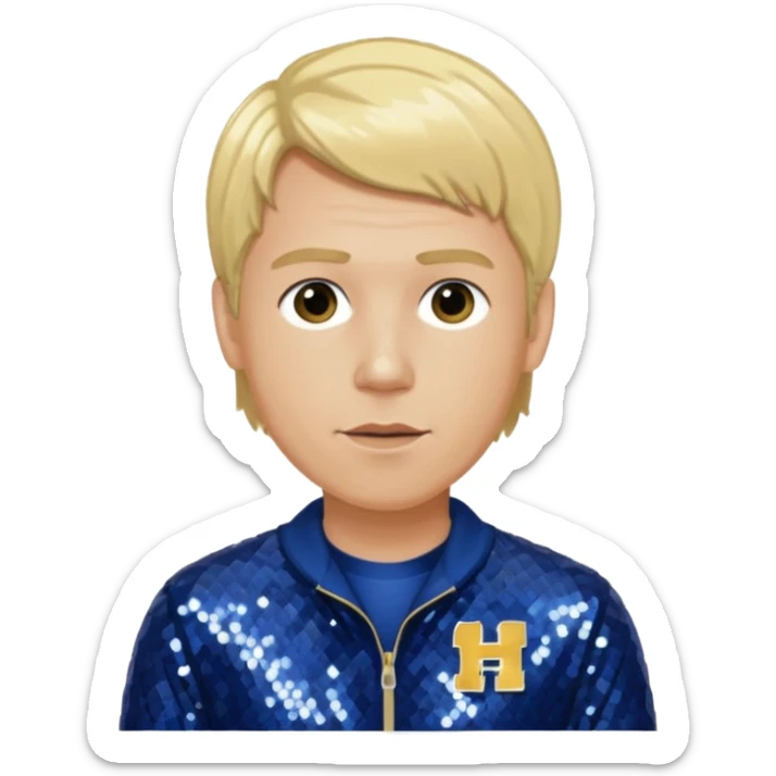 Bill Sage as Coach Heider from Mysterious Skin with light skin, golden blonde hair, dark blue sequin outfit sticker