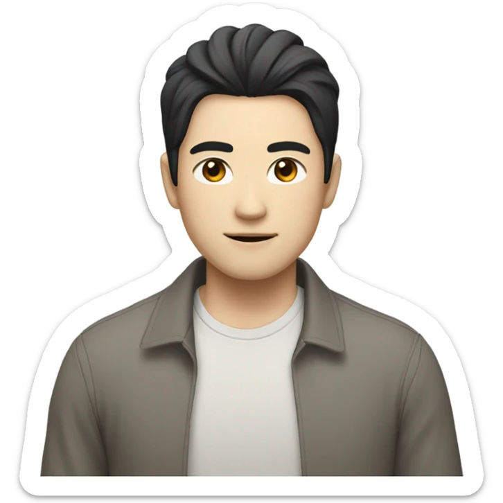 man from japan with white skin and black hair, wear casual shirt  sticker