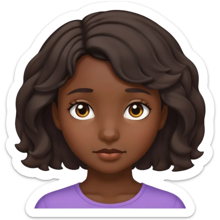 Girl showing shyness, dark skin tone, short wavy hair sticker
