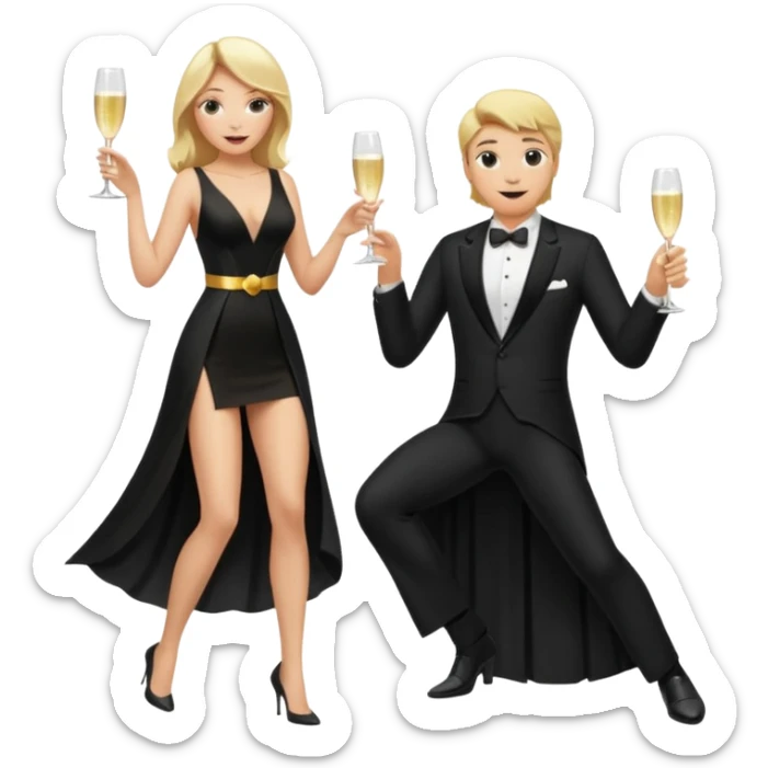 Blonde Woman, Long black slipdress, Slot left Leg, man black Cut,fly, Champagner glas sticker