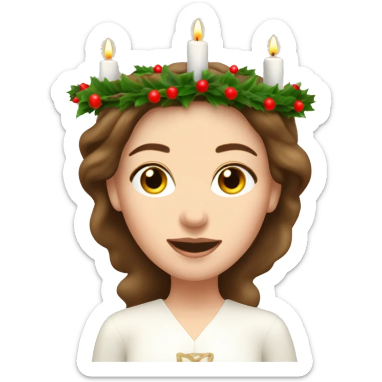 brown haired white women with white gown and advent wreath with candles on the head sticker