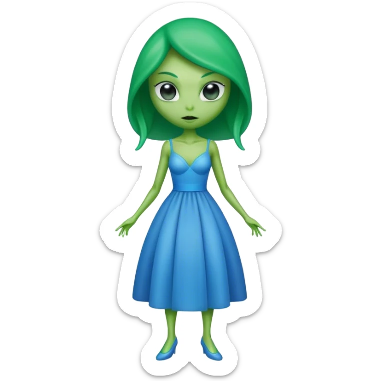 green alien woman in blue dress sticker