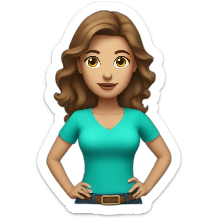 brown hair woman round face light skin very large breasts turquoise v-neck shirt sticker