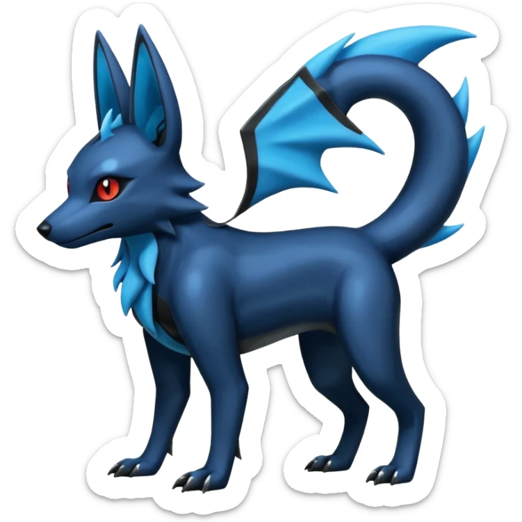 Shiny Dark Edgy Black And Blue Manectric-Umbreon-Salandit-Wolf-Fakémon-hybrid-creature (full body)  sticker
