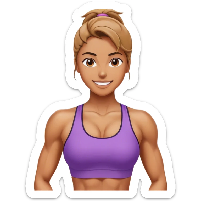 A woman in athletic wear is sweating it out in the gym, her face adorned with a confident smile, her muscles well-defined, showcasing strength and grace. sticker