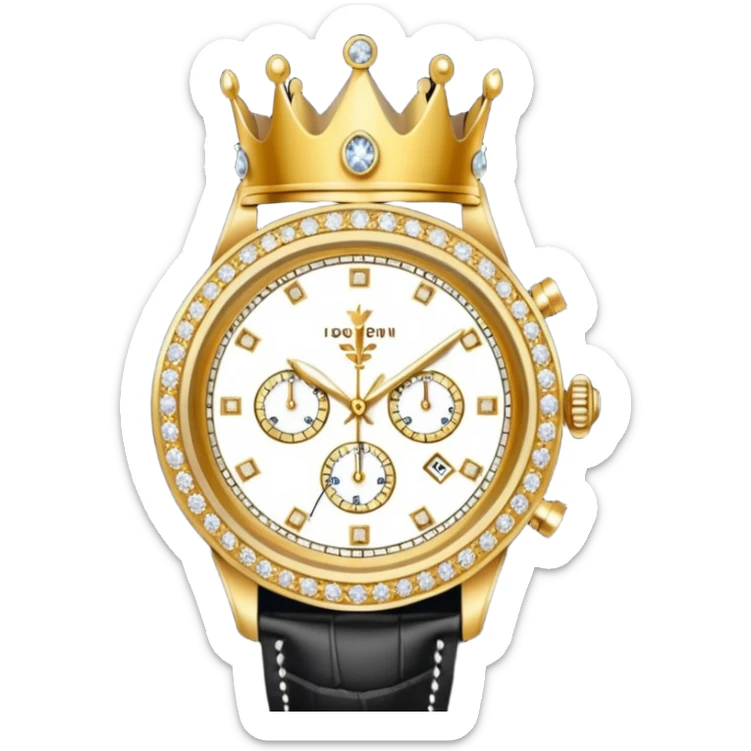 Create an emoji that shows a gold crown, a diamond, and a luxury wristwatch together. sticker