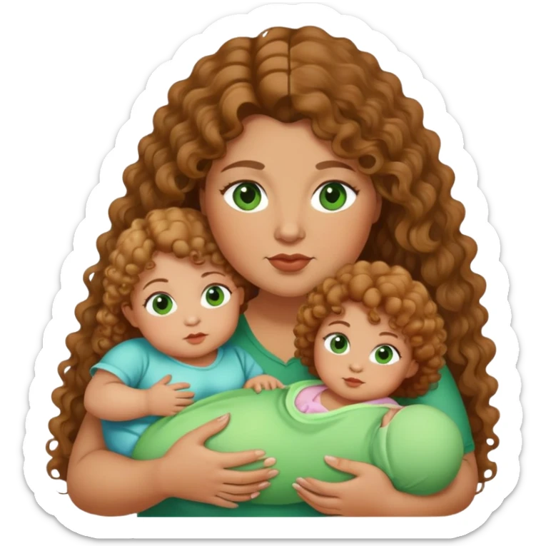Fat women with 2 babies and green eyes and light brown curly long hair  sticker