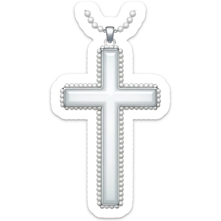 Elegant emoji icon of a white cross made of white beads, glossy surface, and white bead chain subtle shadows, pure white palette sticker