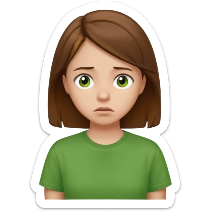 worried girl wearing a green t-shirt sticker