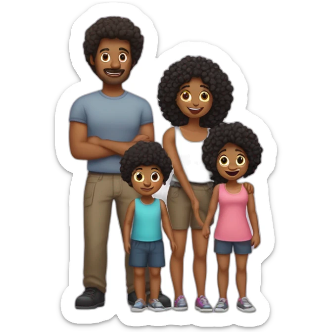 Une famille avec un père qui est gros avec les cheveux noirs et une mère au cheveux courts et avec leur 2 filles, la première avec les cheveux marron et la deuxième avec les cheveux noir  sticker